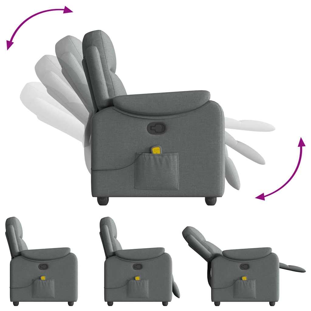IKAYAA Sillón de Masaje Reclinable Tela, Sillón De Relax, Sillon Masaje Relax, Sillon Relax con Bolsillos Laterales Sofá Individual Sofá Relax Butaca Orejera para Salón Oficina Dormitorio Gris Oscuro