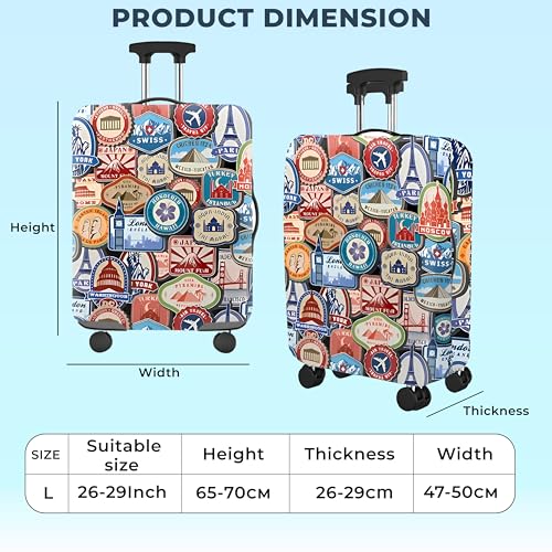Image of Kraptick Printed Luggage Cover - Suitcase Cover with Double Opening Design,Travel Suitcase Cover for Protection, Protective Elastic Trolley Cover,Travel Bag Cover with Round Printed Design(26-28 Inch)