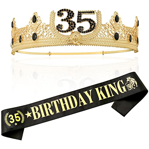 TITIKADI Headwear, 35TH Birthday King Crown and Sash, Royal Costume Headwear for Men's 35th Birthday Party Decoration