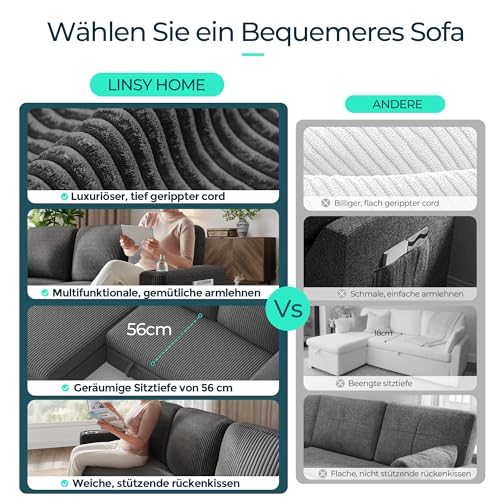 LINSY HOME Loveseat Sofa mit Stauraum – Bequemes Plüsch-Cord-2-Sitzer-Sofa mit Getränkehaltern, Sofa Klein für Kleine Räume, Wohnzimmer, Schlafzimmer, Wohnung