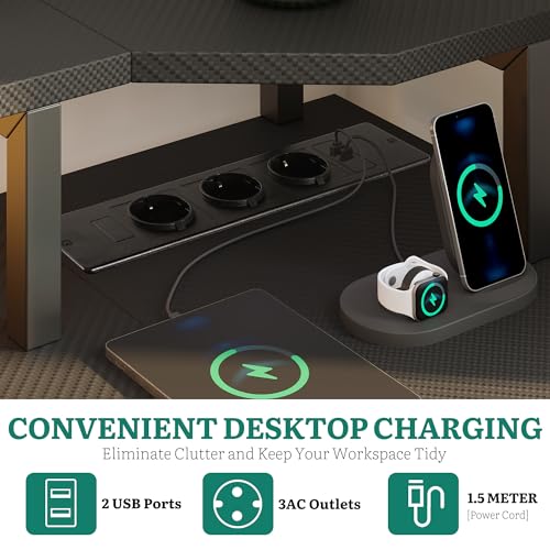 Table de jeu LED en L YITAHOME bureau d angle informatique avec tiroirs noir
