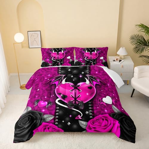 Image of QOOMO Pink Leopard Kids Bedding Set,Flowers Print Comforter Set Full Size for Boys Girls Teen Room Decorat,Soft Lightweight Bed Set All Season,1 Comforter 2 Pillowcases