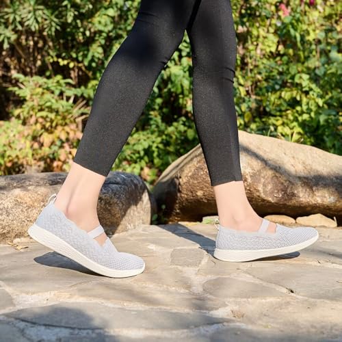 poemlady Women's Slip on Loafer Shoes - Knit Casual Ballet Flat Nurse Walking Sneakers Mesh Round Toe Low Wedge Memory Foam Shoes3