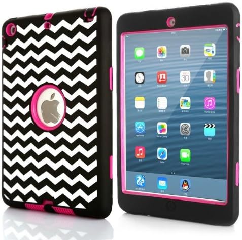 Sean Hybrid Protective Case Combo Defender Shockproof Armor Case for Ipad Mini & Ipad Mini 2 with Retina Display + 1 Pcs Smile Case (Wave Pattern Rose)