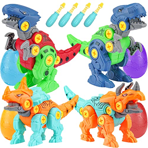 Montaje de Dinosaurios de Juguete,4 Piezas Dinosaurios Juguetes con Herramientas,Juguetes de Montaje de Dinosaurios con Huevo de Dinosaurio para Pascua de 3 4 5 6Años Niños,Huevo de Dinosaurio Pascua
