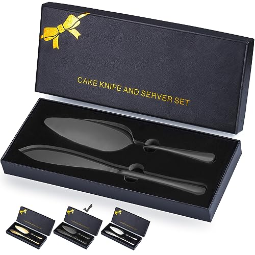 Black Cake Cutting Set with Luxury Gift Box,Stainless Steel Black ...
