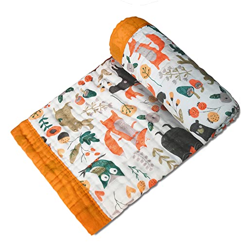 Toddler Blankets- Forest Animals Breathable Muslin Baby Blanket Ultra-Soft Baby Muslin Quilt 6 Layers Lightweight Newborn Nursery Crib Stroller Daycare Blanket For Summer #TOP26