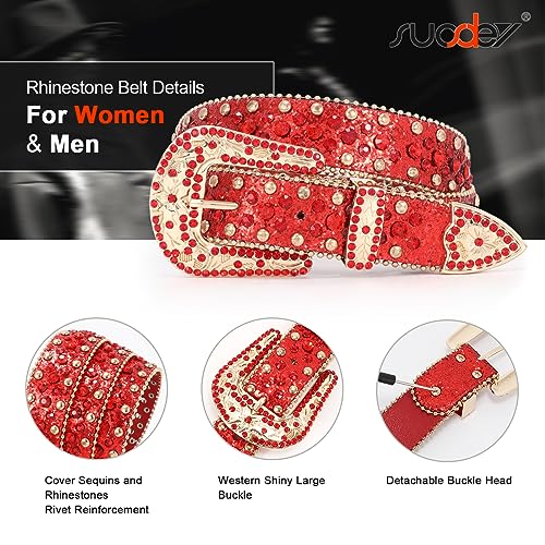 Image of SUOSDEY Women Men Rhinestone Belt Unisex Sequin Strap Bling Crystal Western Studs Glitter Luxury Belt for Jeans Pants Dress