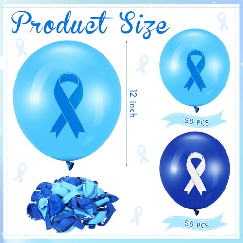 Image of Hungdao 100 Pcs Blue Cancer Awareness Ribbon Balloons Colon Rectal Prostate Cancer Balloons Arch for Ribbon Party Decorations Child Abuse Prevention Awareness Supplies(Blue)