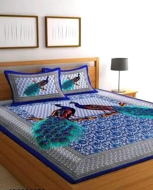 100% Pure Cotton Double Bed Sheet with 2 Pillow Covers - Floral Aesthetic & Ethnic Royalty - Gorgeous Peacock Print for Elegant Bedroom Décor (Double Size)-image-44