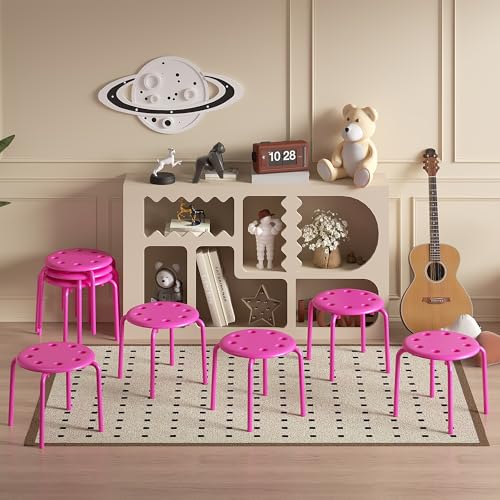 Image of VECELO 8-Piece Stacking Stools for Classroom, 12 Inch Height, Decoration Flexible Seating for Schools, Pink