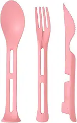 Kit De Talheres Reutilizavel Portátil Em Fibra de Bambu Rosa