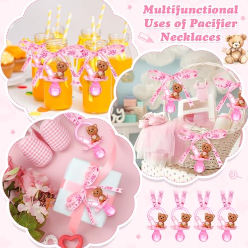 Image of Coume 36 Pcs Baby Shower Pacifiers Necklace Cute Bear Bottle Acrylic Pacifiers Necklaces for Baby Shower Games Guests Gender Reveal Party Favors Prize Decorations DIY (Pink,Cute)