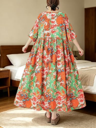 Image of Oversized Dress for Women Flowy Boho Plus Size Dresses Floral Print