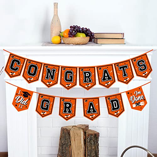 Image of 2026 Orange Graduation Banner - No DIY Required Party Supplies Decorations for College, High School (Orange and Black Congrats Grad)