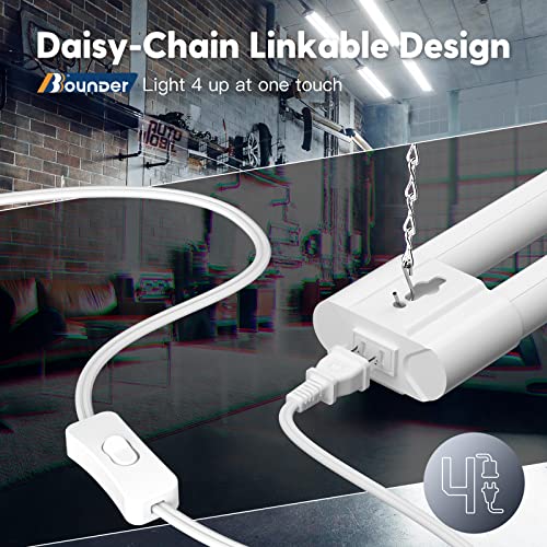 Image of Bbounder 10 Pack Linkable LED Utility Shop Light, 4 FT Integrated Fixture for Garage, 40W Equivalent 250W, 5000K Daylight, Surface + Suspension Mount, Florescent Light Fixture Replacement, White