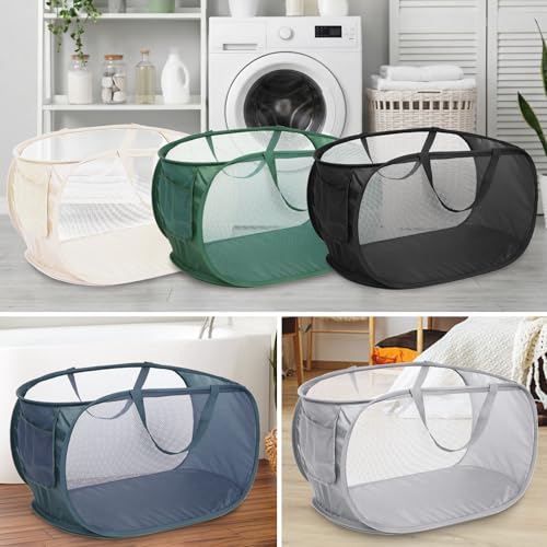 Image of 5 Pcs Durable Collapsible Laundry Baskets, Foldable Laundry Basket Large Opening, Pop Up Laundry Hamper with Pocket, Clothes Hamper with Handles for Laundry, Bathroom, Kids Room, Dorm or Trave