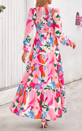 Image of PRETTYGARDEN Women's Fall Dresses 2026 Long Sleeve Flowy Casual Floral Maxi Dress Crew Neck Smocked Tiered Long Dress