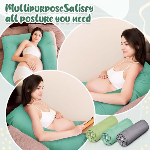 Image of Hahafelt 3 Pcs U-Shaped Pregnancy Pillow Cover, Cooling Soft Breathable Fit for 55 inchx31 inch Body Pillow, U Shaped Body Cover Provides Sleep and Pregnancy Support (Forest, Cotton)