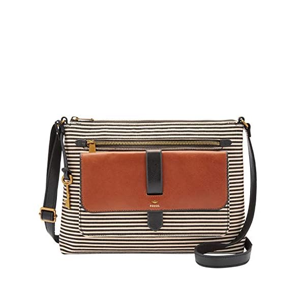 Fossil Women's Kinley Fabric Large Crossbody Purse Handbag, Black Stripe (Model: ZB7227080)