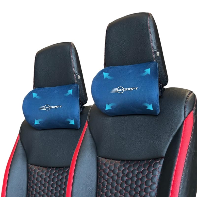 Image of Neodrift 'CurveNeck' - Neck Rest Cushion Orthopedic Velvet Memory Foam Pillow for Neck, Head, Shoulder Support - Pain Relief for Car, Set of 2 (Colour-Blue)