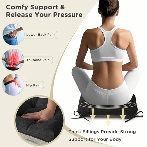 Image of AddGrace Chair Cushions for Dining Chairs Set of 2 Kitchen Seat Cushions with Ties and Non Slip Backing Tufted Indoor Seat Pad for Kitchen Dining Room 18 inch x 17 inch x 3 inch Black