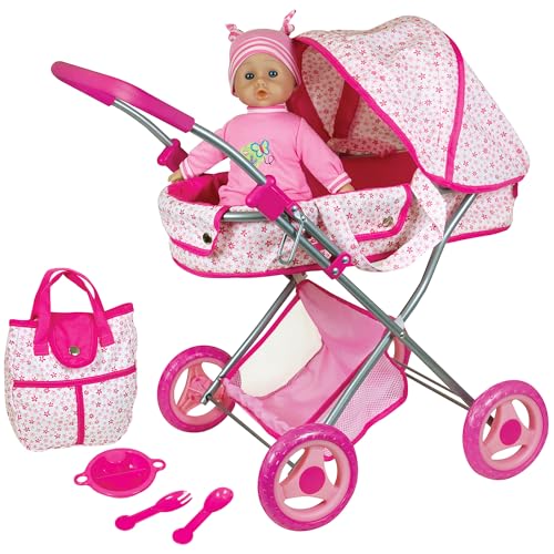 Lissi Deluxe Doll Pram with 13' Baby Doll, Also Includes Diaper Bag & Accessories, Nuturing and Role...