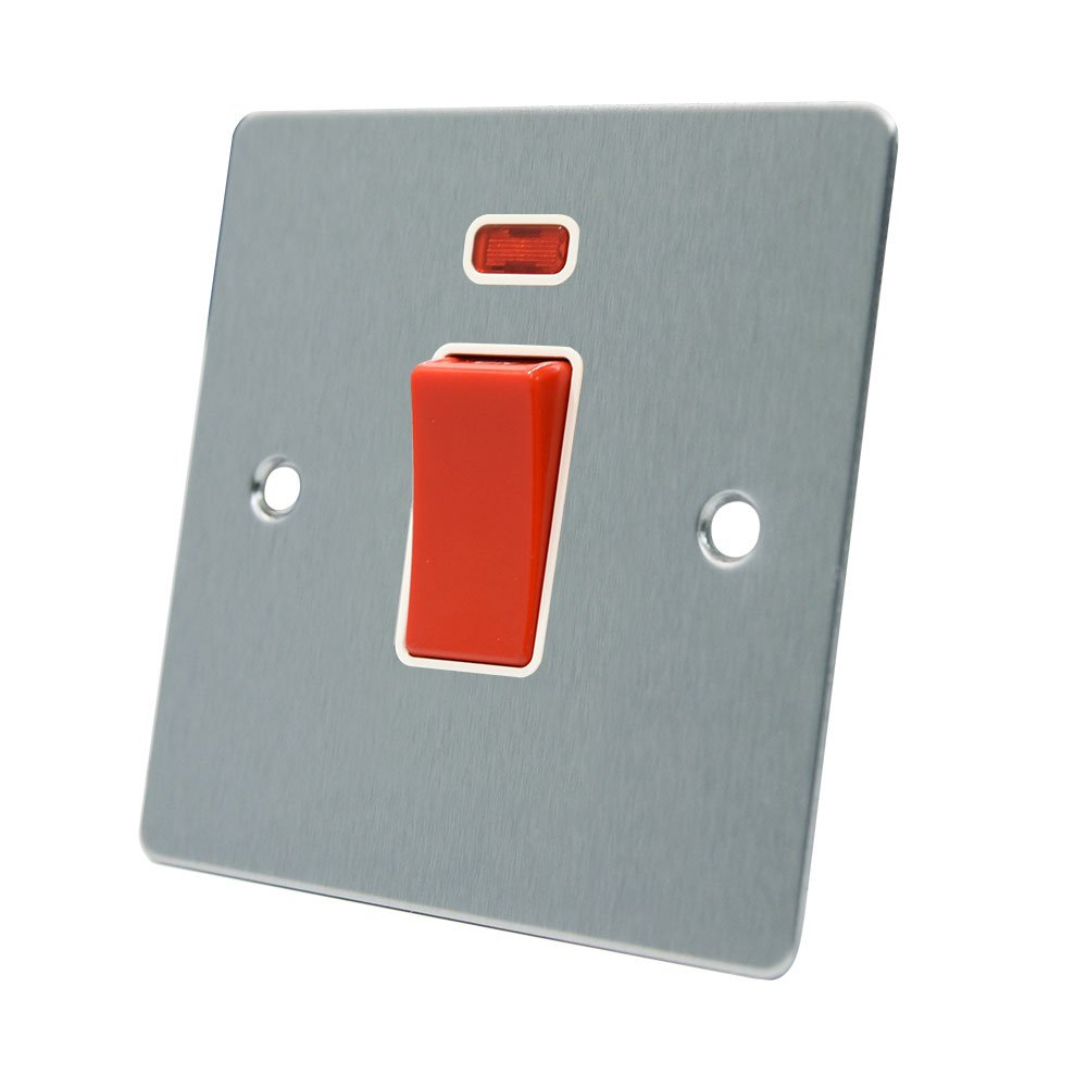 Alliance Electrical White Aet Fsccswwh 45 A 1-Gang Satin Chrome Flat Dp Cooker Switch W/Neon Indicator Plate With Insert