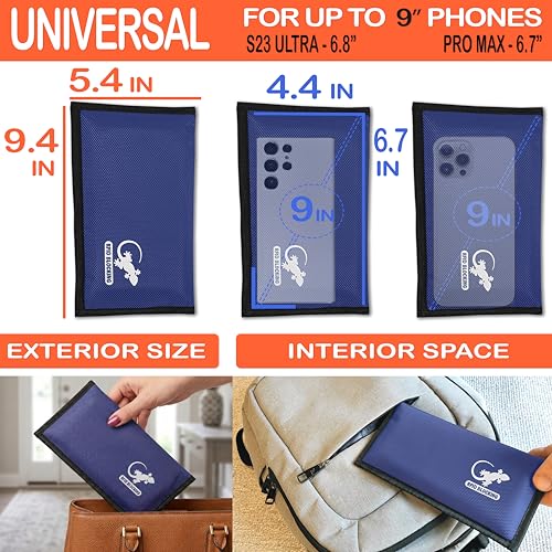 Image of Gecko Travel Tech Blue Nylon Faraday Bag - Signal Blocker for Cell Phone, Car Key FOB, Data Privacy (BLUE - NYLON)