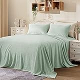 BYSURE Winter Flannel Sheets 4 Pieces(Full, Mint Green), 15' Velvety Microfiber Plush Bed Sheets,...