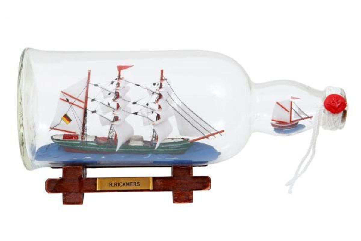 Buddelschiff Flaschenschiff "Rickmers" 26 cm 1L Flasche m. kl. Fehlern