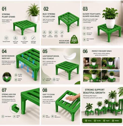 Image of DVI Heavy Duty Green Plant Stand | Pack of 5 | Strong, Durable, Rust-Proof | Supports Up to 200 Kg | Indoor & Outdoor Use | Pot Stand for Big Size Plants | All Weather Resistant Pot Stand