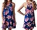MITILLY Women's Halter Neck Boho Floral Print Chiffon Casual Sleeveless Short Dress Small Blue