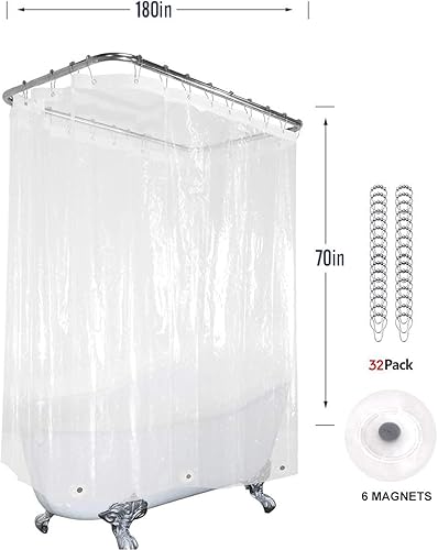 Miniatura 2 de Riyidecor Clawfoot - Cortina de ducha envolvente envolvente para tina independiente, 180 x 70 pulgadas, con bañera transparente para pies redondos,