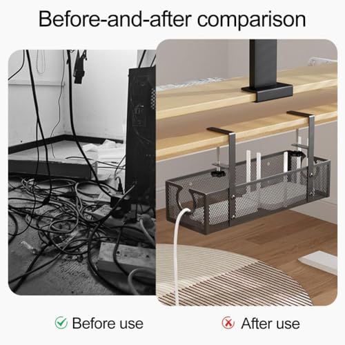 Bandeja ajustable para gestión de cables bajo escritorio, organizador de cables sin perforación, cesta resistente y de gran capacidad, soporte oculto para regleta para escritorios de oficina y hogar (Negro) miniatura 6