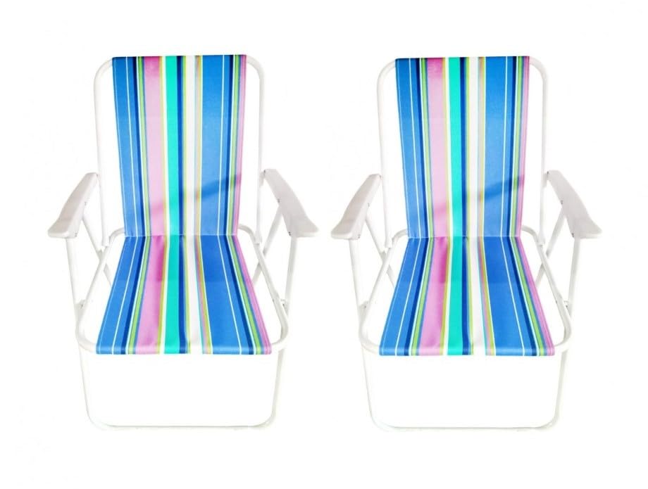 Silla de Playa Plegable con Reposabrazos Silla Plegable portátil para Playa Camping Ocio al Aire Libre Exterior 74X52X38CM (Raya Multicolor, 2 Unidades)