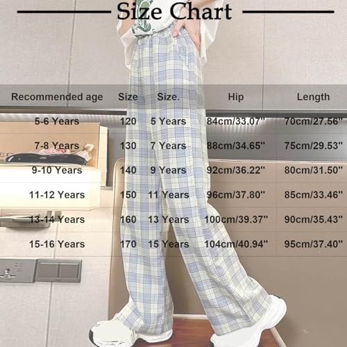 Girls Ice Silk Plaid Pants Summer Thin Elastic Waist Lightweight Straight Checkered Trousers with Pockets for Kids 5-16 Years3