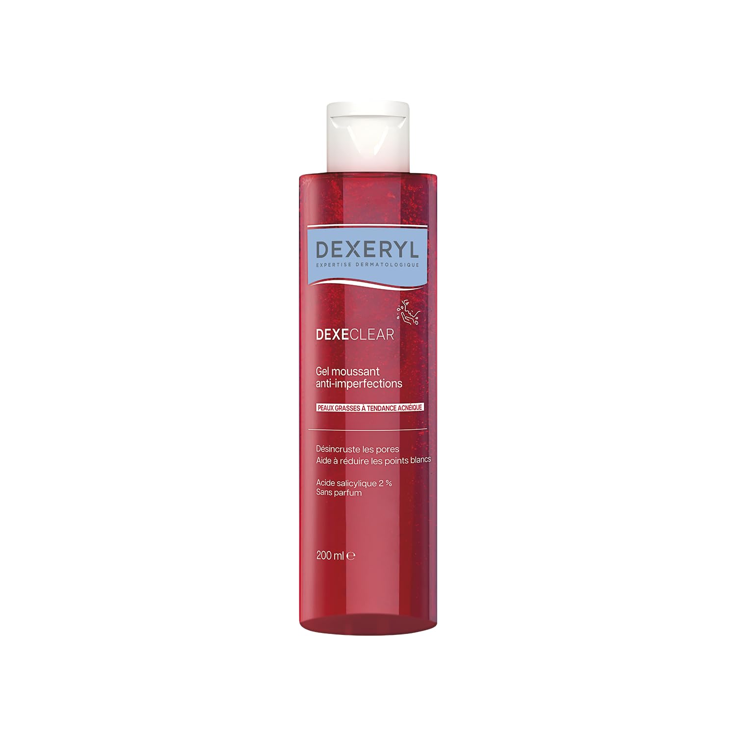 DEXECLEAR by DEXERYL Gel moussant anti-​imperfections, 2 en 1: nettoie & réduit les boutons - Acide salicylique - Sans savon, Sans parfum - Visage & corps - Peau grasse à tendance acnéique, 200 ml