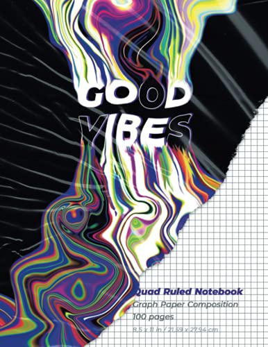 GOOD VIBES, Quad Ruled Notebook, Graph Paper Composition / 100 pages: 5 squares per inch, for Math, Engineering and Science, 8,5 x 11 inches / 21,59 x 27,94 cm image 2