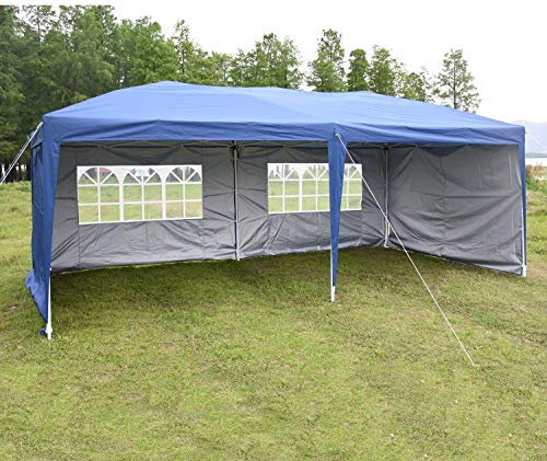 charaHOME 10 x 20 ft Heavy Duty Ez Pop Up Gazebo Canopy Tent for Outdoor Waterproof Party Wedding Exhibition Pavilion BBQ Beach with 4 Removable Sidewalls (Blue