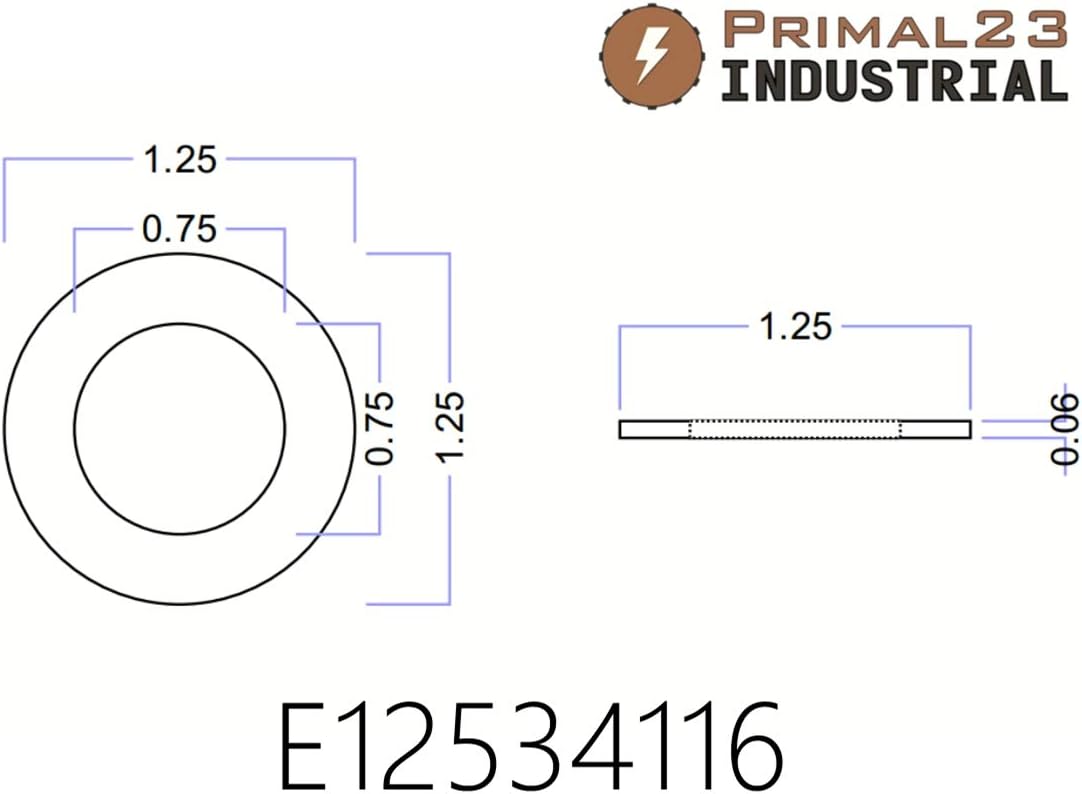 (100 Pack) Neoprene Rubber Washers 1 1/4" OD X 3/4" ID X 1/16" Thickness - 60 Duro Primal23 Industrial Endeavor Series Rubber Washers