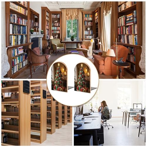Sujetalibros de árboles de Navidad organizador de libros de madera moderno 6