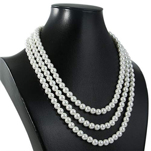 Kalse NE0001 3 Strands 4Mm Simulated Pearl Choker Chunky Bib Necklace 17 18 19 Inch thumb #2