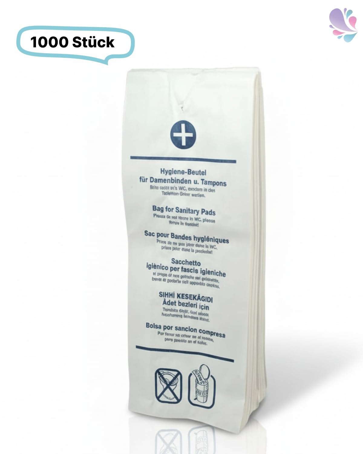 Damen-Hygienebeutel 1.000 Stück Weiß | Reißfestes Kraftpapier, diskrete Entsorgung, für Damenhygiene, WC-Kabinen & Sanitärbereiche