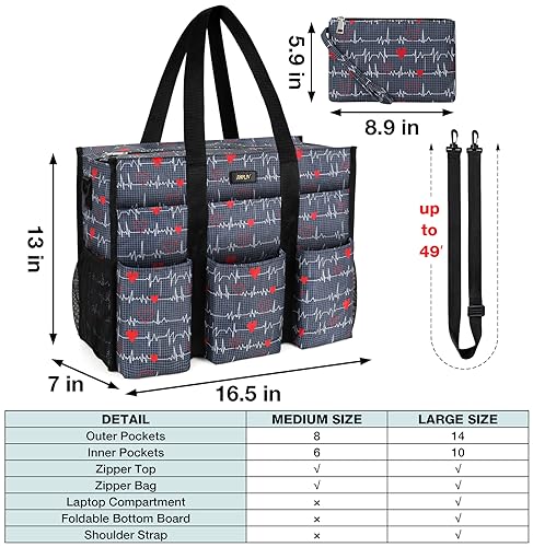 Image of IBFUN Utility Tote Bag with 24 Pockets, Large Teacher Tote for Women with Laptop Compartment, Travel Tote Bag with Zip Top
