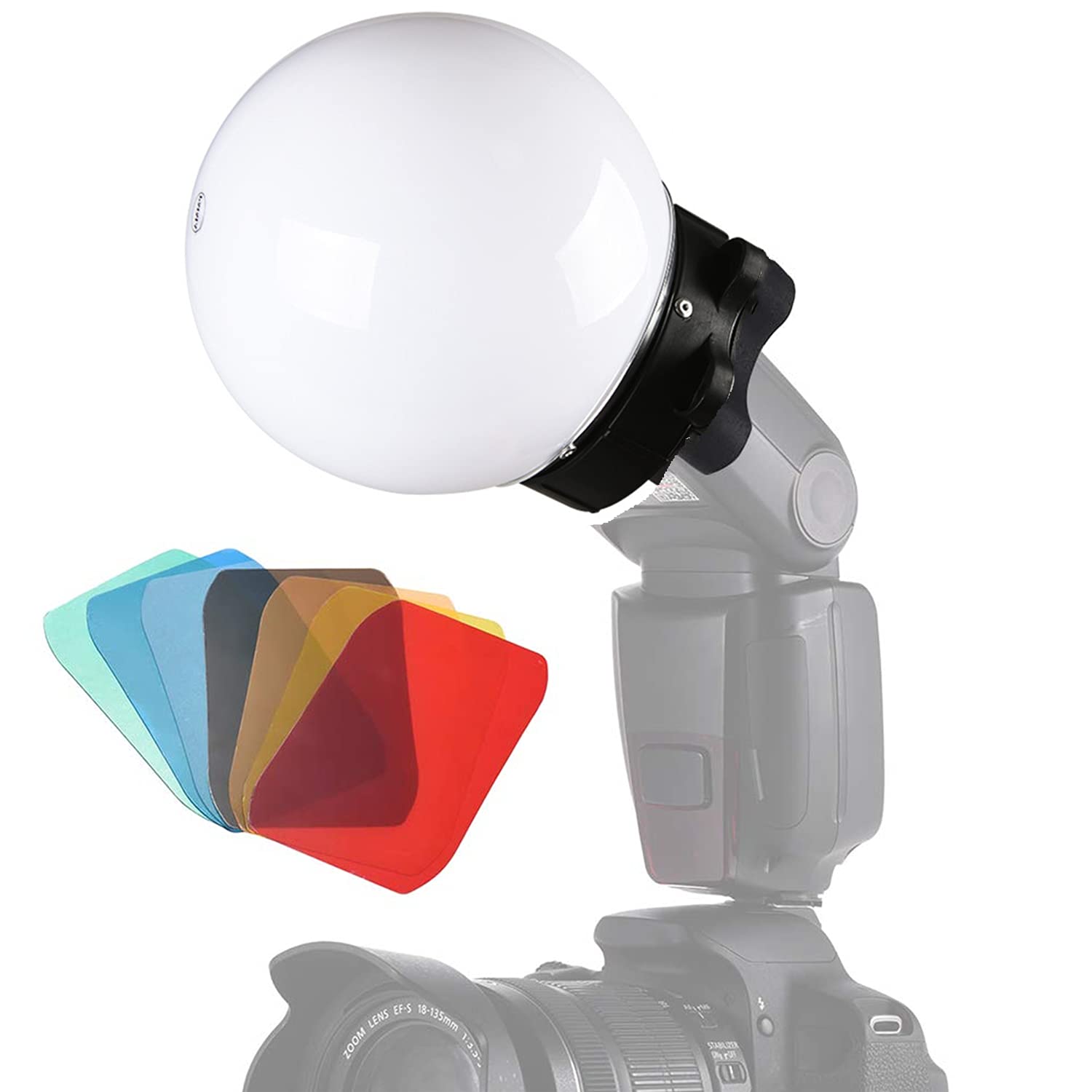 eWINNER 15cm Flash Dome Diffuser Soft Ball for Godox Goldenshell Yongnuo Speedlight Strobe Accessory Kit Universal with 7 Color Filter