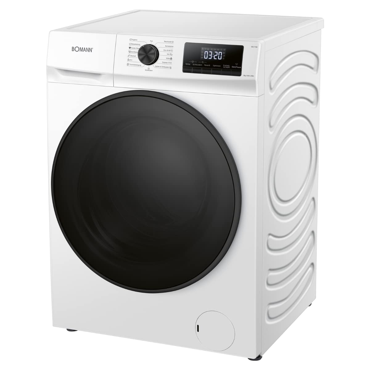 Bomann WA 7194 Waschmaschine, 9kg Fassungsvermögen, 15 Waschprogramme, Schleuder-Umdrehung 1.400 U/min.(max), LED-Display, Kindersicherung, Dampffunktion, Frontlader, Invertermotor, weiß