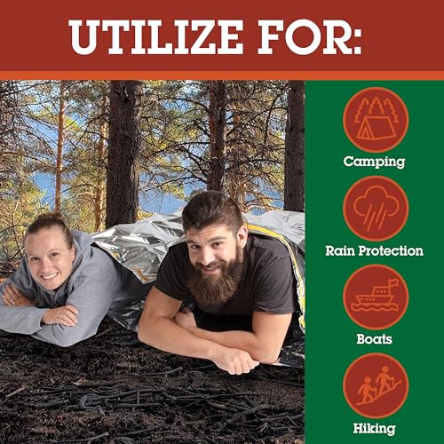 Bolsas de dormir térmicas de emergencia Mylar - Ultra compactas para camping, supervivencia y refugio - Tamaño bolsillo, se despliega a 7 ft x 3 ft - Retiene 90% del calor corporal y repele viento y agua miniatura 2