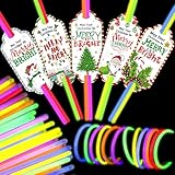 MiniInflat 24 Sets May Your Christmas Be Merry Bright Cards with Glow Sticks Gifts, Include 24 Christmas Glow Stick Tags 50 Glow Stick for Christmas Exchange Gifts Classroom Xmas Glow in the Dark