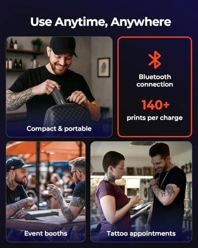 MUNBYN Tattoo Drucker Bluetooth, Stencil Drucker Tattoo Printer, Haut Tattoodrucker Thermodrucker für Anfänger, für Android iOS Mac Windows, mit 20 Blatt Transferpapier, ITP06, Schwarz